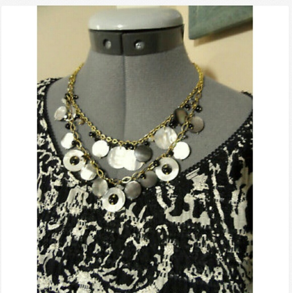 Double layer strand Mother of Pearl Beads Necklace 20-22" Gold tone Boho Gypsy - Picture 5 of 5